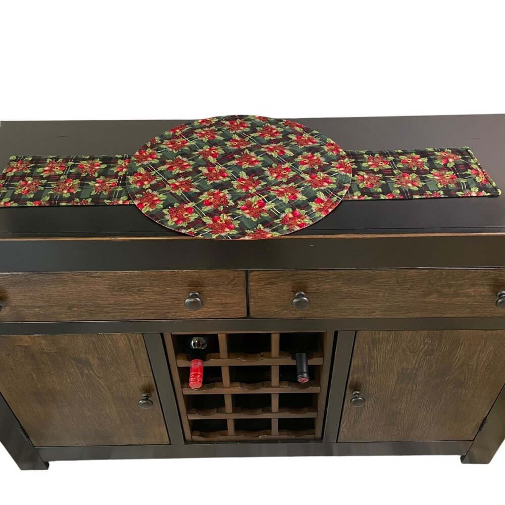 Christmas 40.5" Table‎ Runner Festive Holly Holiday Reversible Cottage Farmhouse